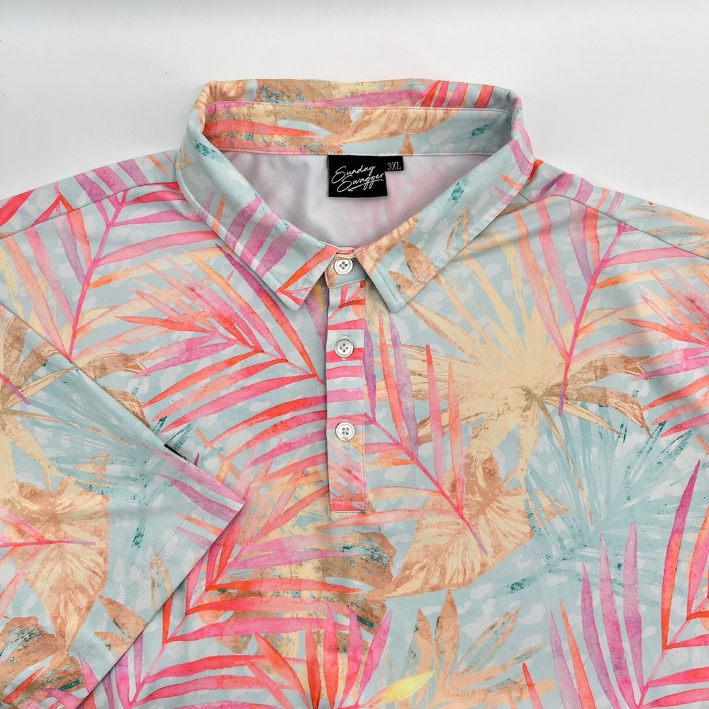 Sunday Swagger Polo Mens 3XL Pink Blue Floral Short Sleeve Golf Shirt